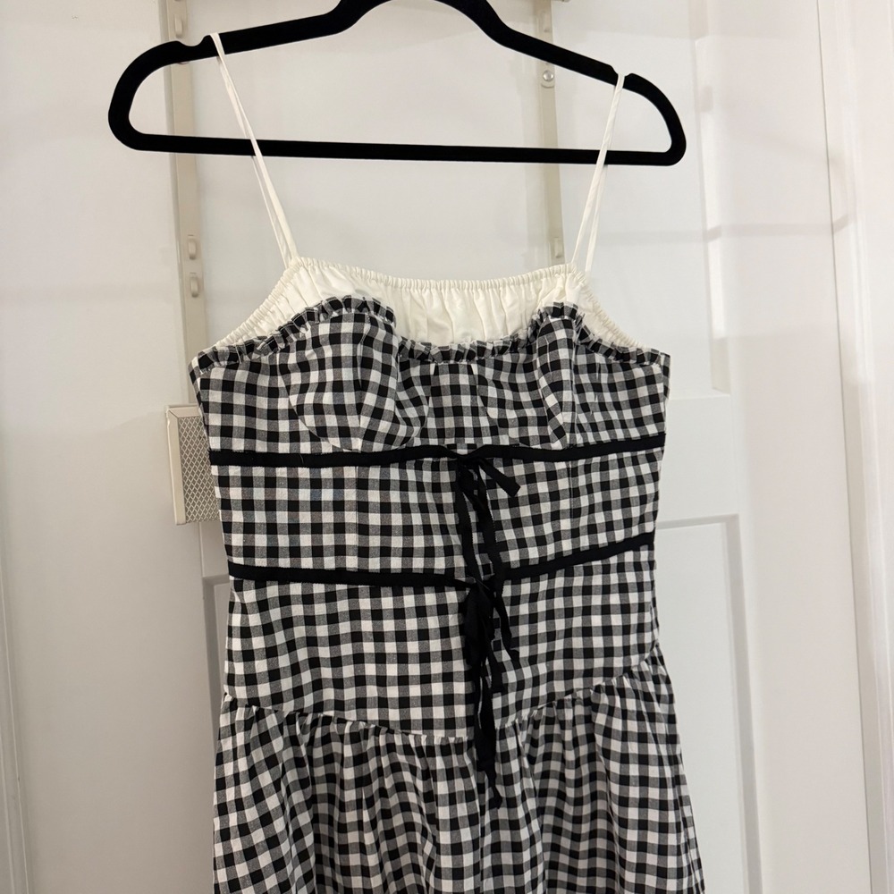 For Love & Lemons Georgia Gingham Midi Dress Black White Size S NWOT Cottagecore - Picture 2 of 5